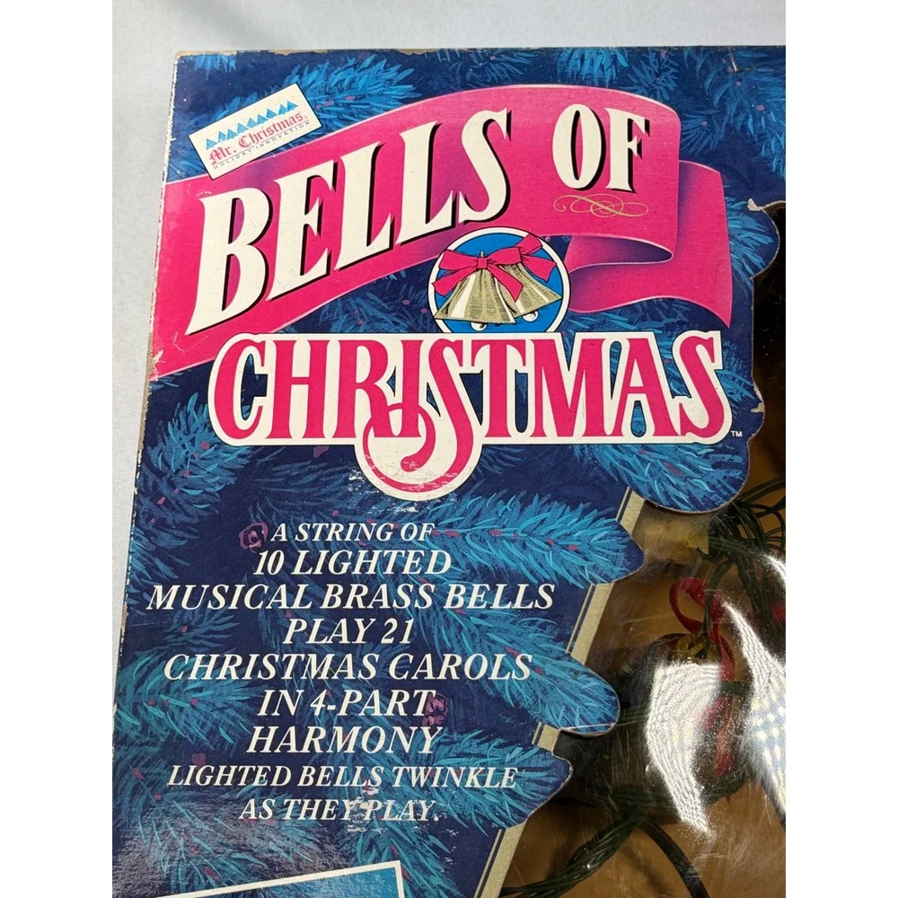 Mr Christmas Bells of Christmas 10 Lighted Musical Brass Bells 21 Carols Vintage